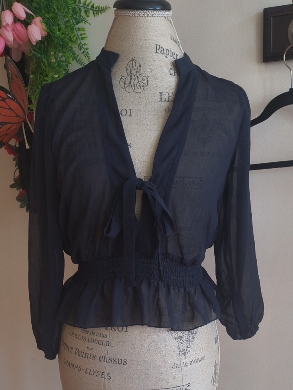 Asos Sheer Navy Tie-Front Women's Blouse
